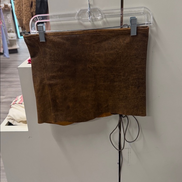 1XBLUE Leather Lace Up Skirt in Brown - Picture 7 of 7